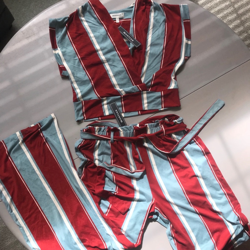 Cropped top and wide leg pant set